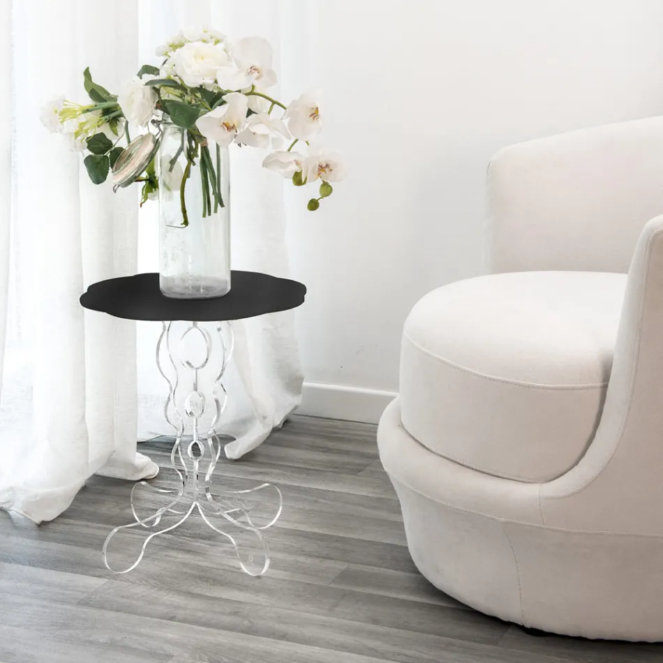 Mesita redonda negra diámetro 36 cm diseño moderno Janis, made in Italy viadurini