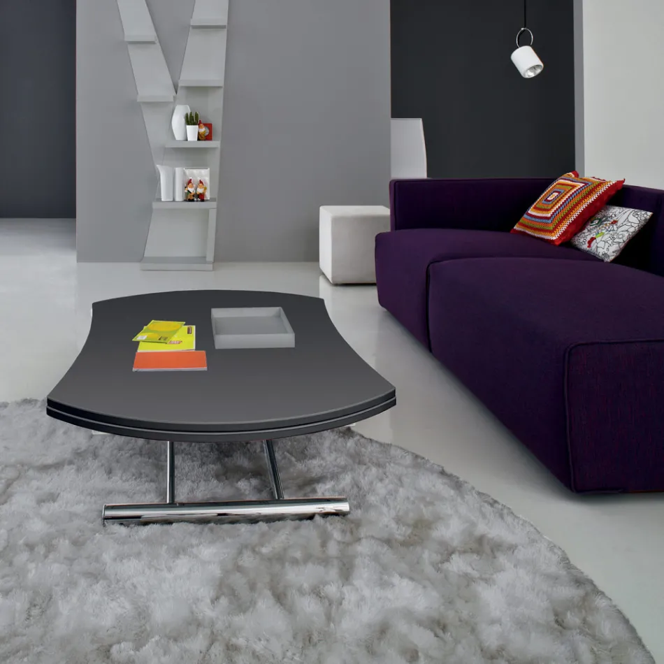 Mesa de centro transformable en mesa de comedor redonda de metal y vidrio - Giordana viadurini