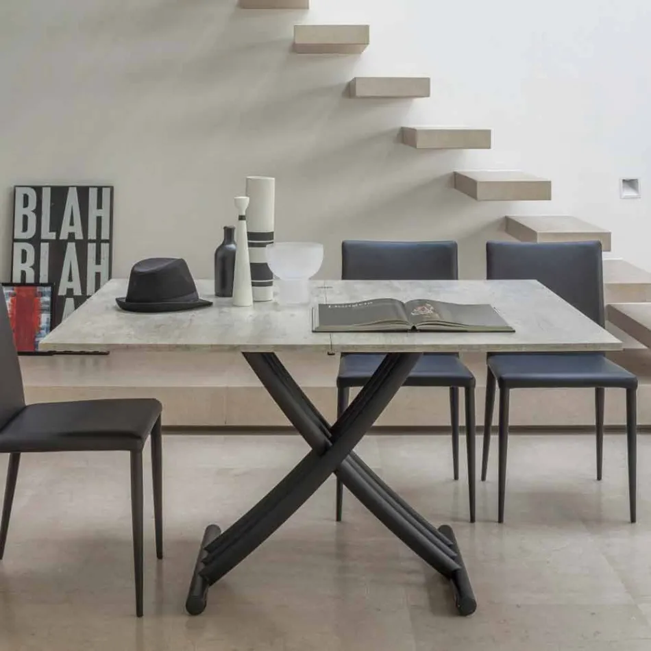 Mesa de centro moderna transformable en metal grafito y tapa de madera - Sistocle viadurini