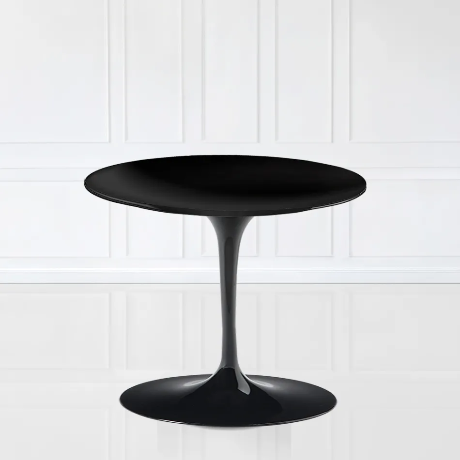 Mesita Eero Saarinen Tulip Alt. 39 con tablero de laminado líquido negro Made in Italy - Escarlata viadurini