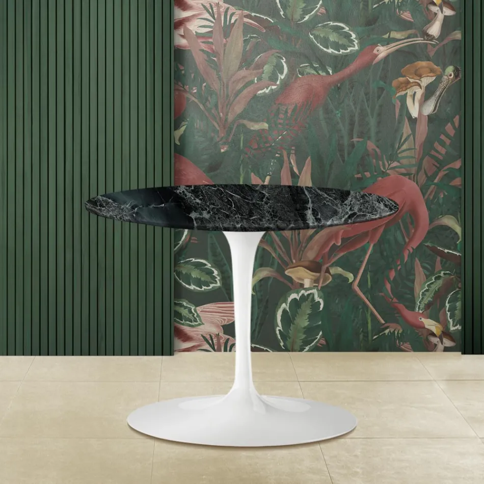 Mesa de centro Tulip Eero Saarinen H 39 con tablero ovalado de mármol verde Alpi - Scarlet viadurini