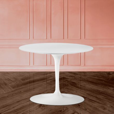 Mesa de Centro Tulip Eero Saarinen H 39 Ovalada en Laminado Líquido Blanco Made in Italy - Escarlata viadurini
