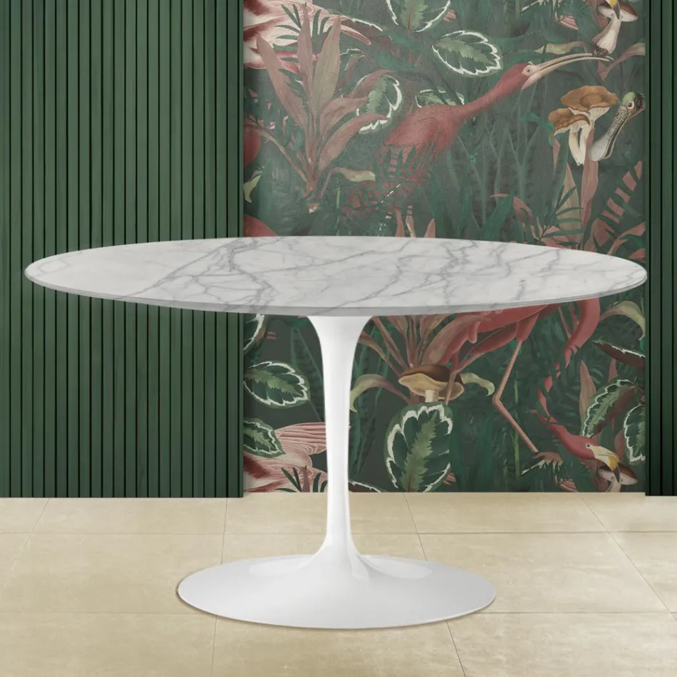 Mesita Tulip Eero Saarinen Alt. 41 con tablero ovalado de mármol Carrara Statuarietto viadurini