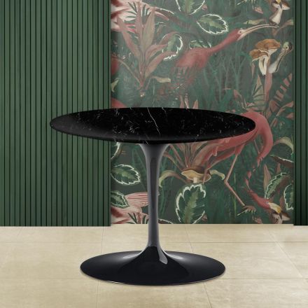 Mesita Tulip Eero Saarinen Alt. 41 con tablero redondo de mármol negro Marquinia viadurini
