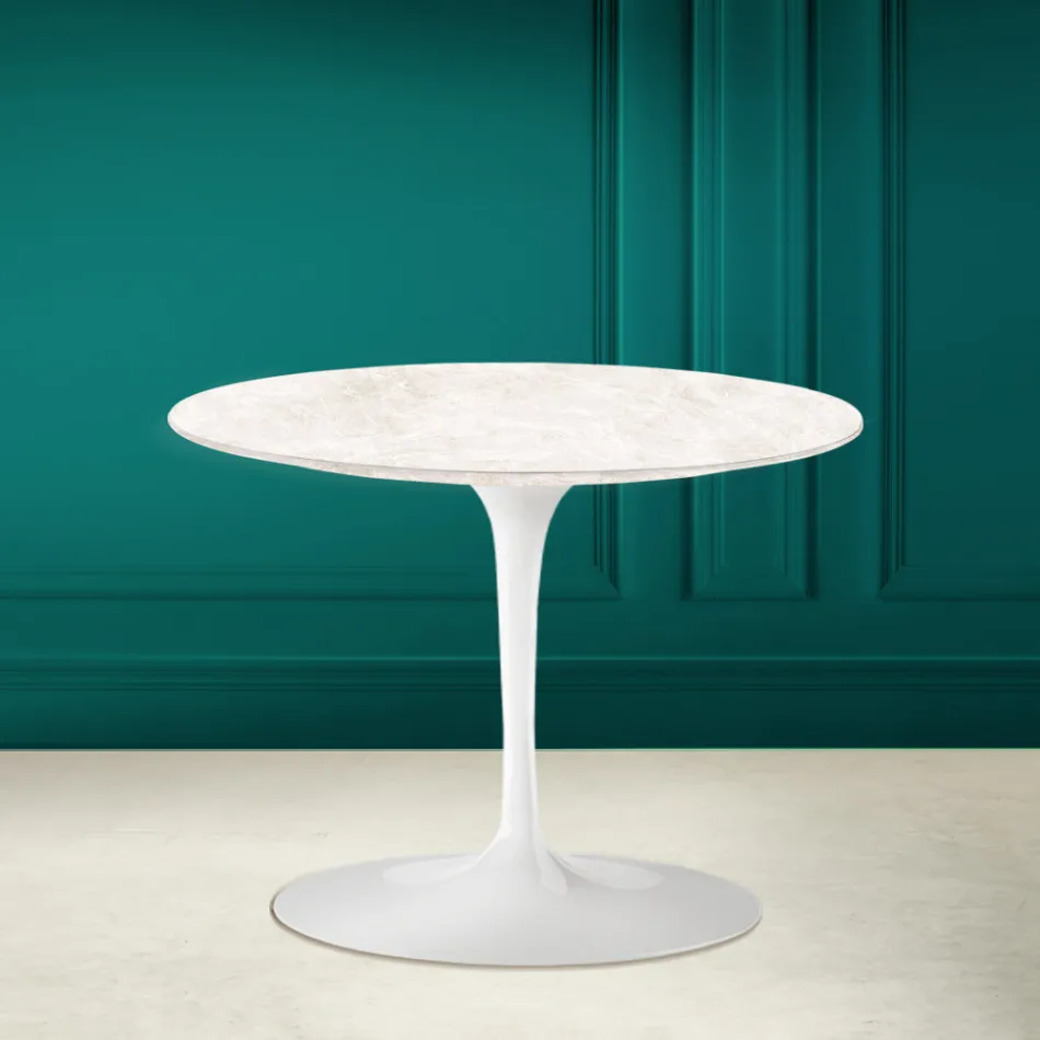 Mesa de Centro Tulip Eero Saarinen H 41 en Cerámica Crema Diamante Made in Italy - Escarlata viadurini
