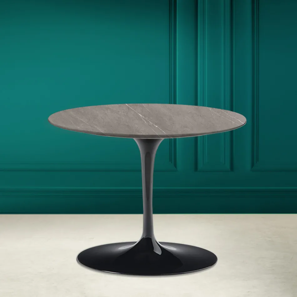 Mesa de Centro Tulip Eero Saarinen H 41 en Cerámica Piedra Gris Made in Italy - Escarlata viadurini