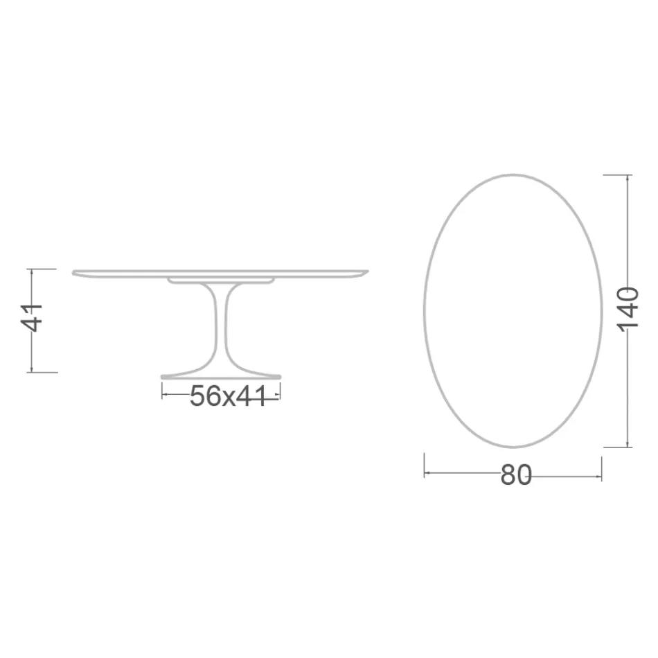 Mesa de Centro Tulip Eero Saarinen H 41 Ovalada con Laminado Líquido Negro - Tapa Escarlata viadurini