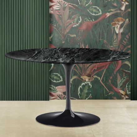 Eero Saarinen H 41 Mesa de Centro Tulipán Ovalada con Tapa de Mármol Verde Alpi Made in Italy - Escarlata viadurini
