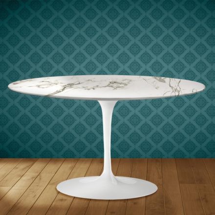 Mesa de centro ovalada Tulip H 41 de Eero Saarinen en cerámica Aura 22, fabricada en Italia - Scarlet viadurini