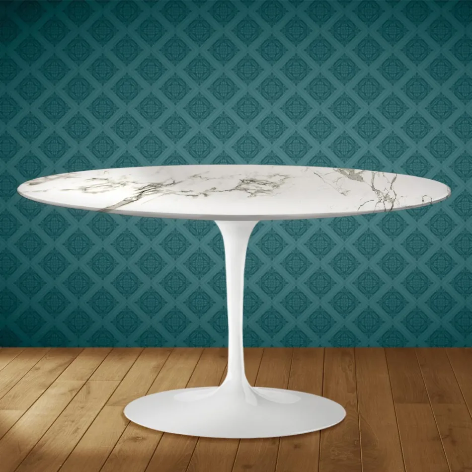 Mesa de centro ovalada Tulip H 41 de Eero Saarinen en cerámica Aura 22, fabricada en Italia - Scarlet viadurini