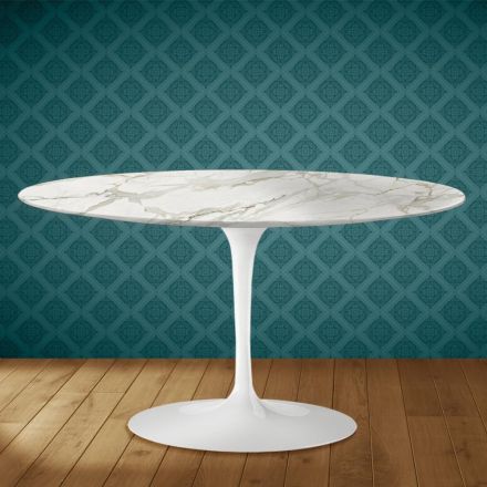 Mesa de centro Tulip de Eero Saarinen, ovalada, de 41 cm de altura, en cerámica brillante, fabricada en Italia - Scarlet viadurini