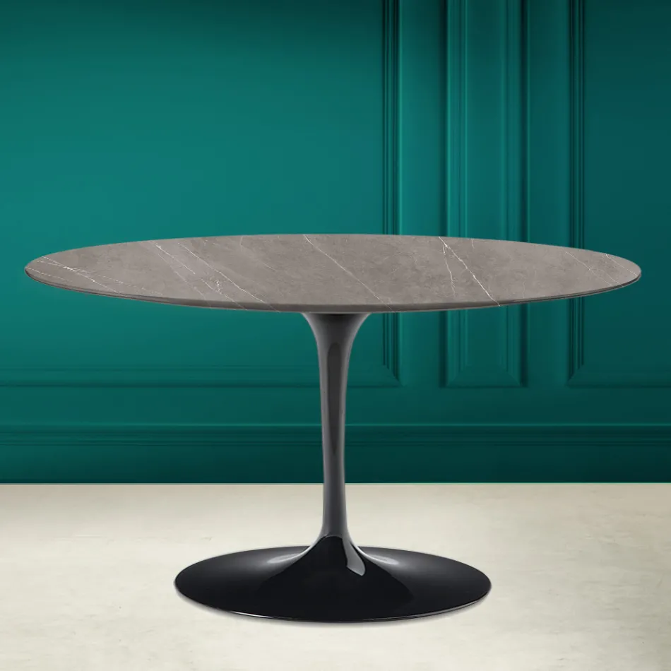 Eero Saarinen H 41 Mesa de Centro Tulipán Ovalada en Cerámica Piedra Gris Made in Italy - Escarlata viadurini