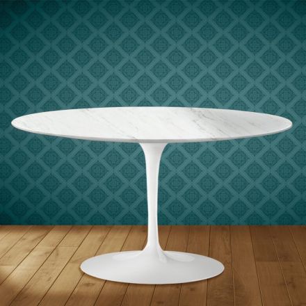 Mesa de centro Tulip de Eero Saarinen, ovalada, de 41 cm de altura, en cerámica Salina, fabricada en Italia - Scarlet viadurini
