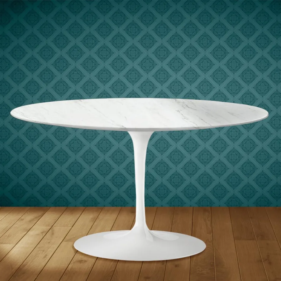 Mesa de centro Tulip de Eero Saarinen, ovalada, de 41 cm de altura, en cerámica Salina, fabricada en Italia - Scarlet viadurini