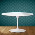 Mesa de centro Tulip de Eero Saarinen, ovalada, de 41 cm de altura, en cerámica Salina, fabricada en Italia - Scarlet