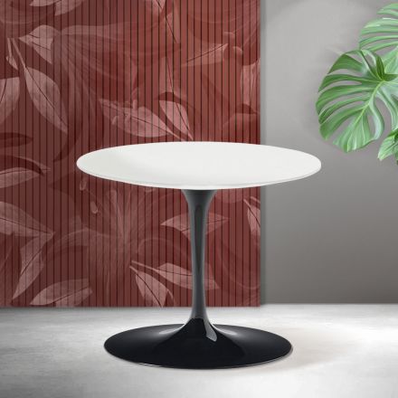 Mesa de centro Tulipán de Saarinen, 39 cm de altura, en cerámica Florim blanca mate - Escarlata viadurini