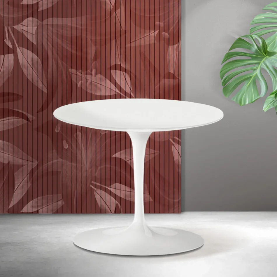 Mesa de centro Tulipán de Saarinen, 39 cm de altura, en cerámica Florim blanca mate - Escarlata viadurini