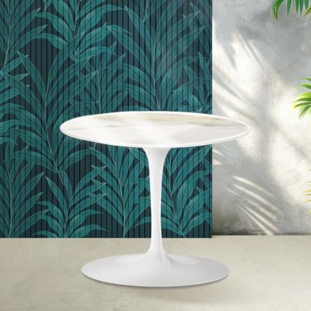 Mesa de centro Tulipán de Saarinen, 39 cm de altura, en cerámica Florim Calacatta Gold brillante - Escarlata viadurini