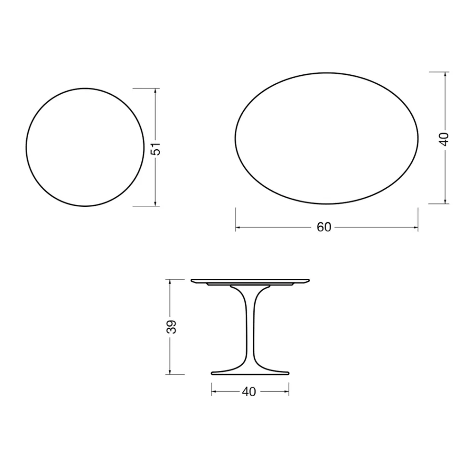 Mesa de centro Tulipán de Saarinen, 39 cm de altura, en cerámica mate Florim Calacatta Gold - Escarlata viadurini