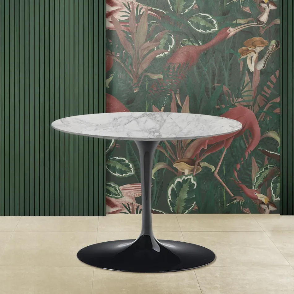 Mesa de Centro Tulip Saarinen Alt. 39 con Tapa Ovalada de Mármol Arabesco Made in Italy - Escarlata viadurini