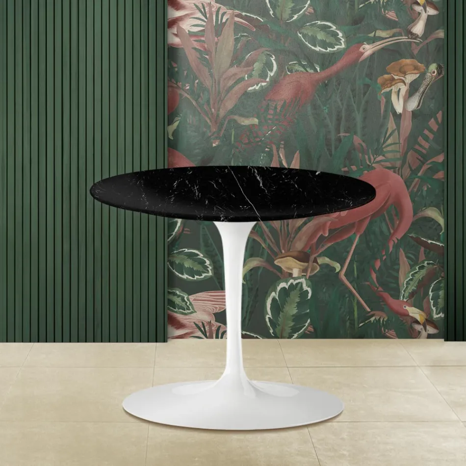Mesa de Centro Redonda Tulip Saarinen H 39 en Mármol Negro Marquinia Made in Italy - Escarlata viadurini