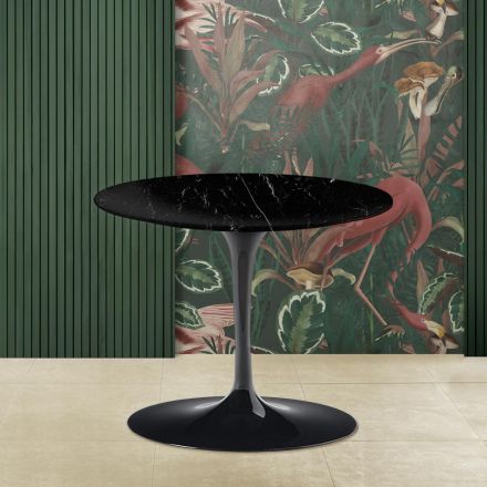Mesa de Centro Redonda Tulip Saarinen H 39 en Mármol Negro Marquinia Made in Italy - Escarlata viadurini