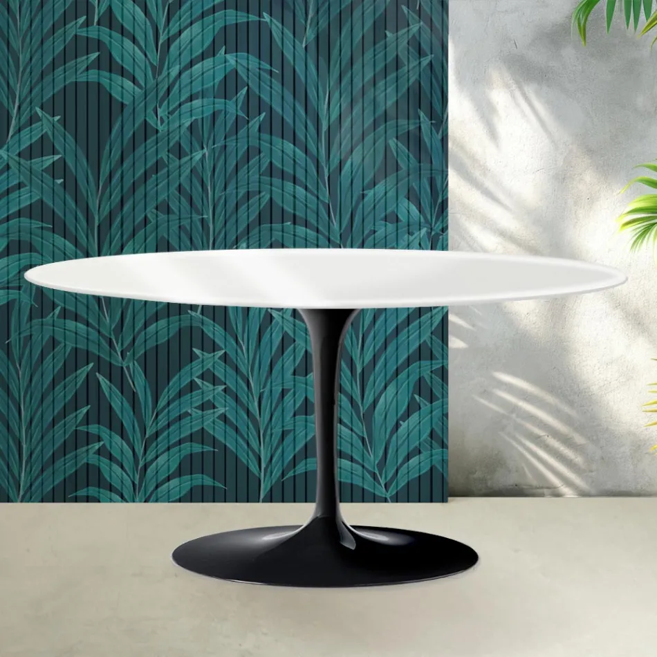Mesa de centro Tulipán de Saarinen, 41 cm de altura, en cerámica Florim blanca brillante - Escarlata viadurini