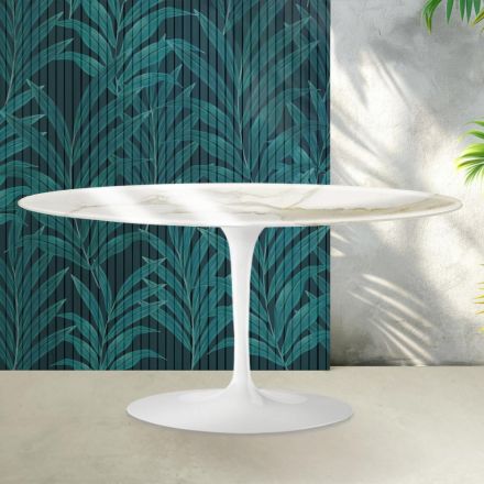 Mesa de centro Tulipán de Saarinen, 41 cm de altura, en cerámica Florim Calacatta Gold brillante - Escarlata viadurini