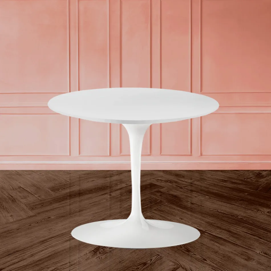 Mesa de centro Tulip Saarinen Alt. 41 con tablero de laminado líquido blanco Made in Italy - Escarlata viadurini