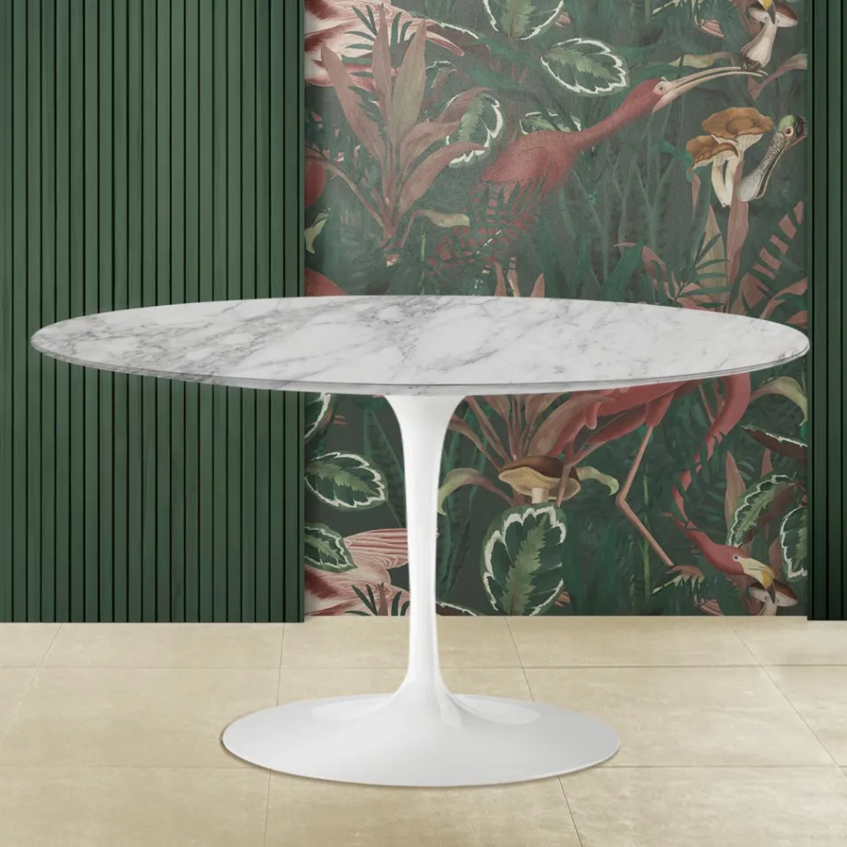 Mesita Tulip Saarinen Alt. 41 con tablero de mármol Arabescato Made in Italy viadurini