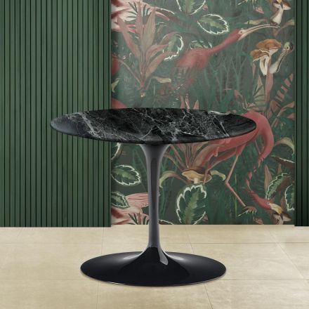 Mesita Tulip Saarinen Alt. 41 con tablero de mármol verde Alpi Made in Italy viadurini