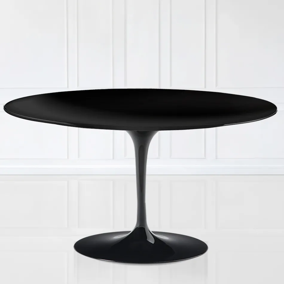 Mesa de Centro Tulip Saarinen Alt. 41 con Tapa Ovalada en Laminado Líquido Negro Made in Italy - Escarlata viadurini