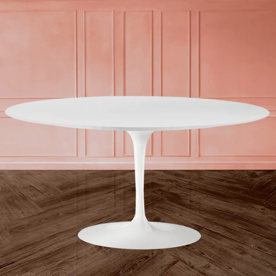 Mesa de Centro Tulip Saarinen Alt. 41 en Laminado Líquido Ovalado Blanco Made in Italy - Escarlata viadurini