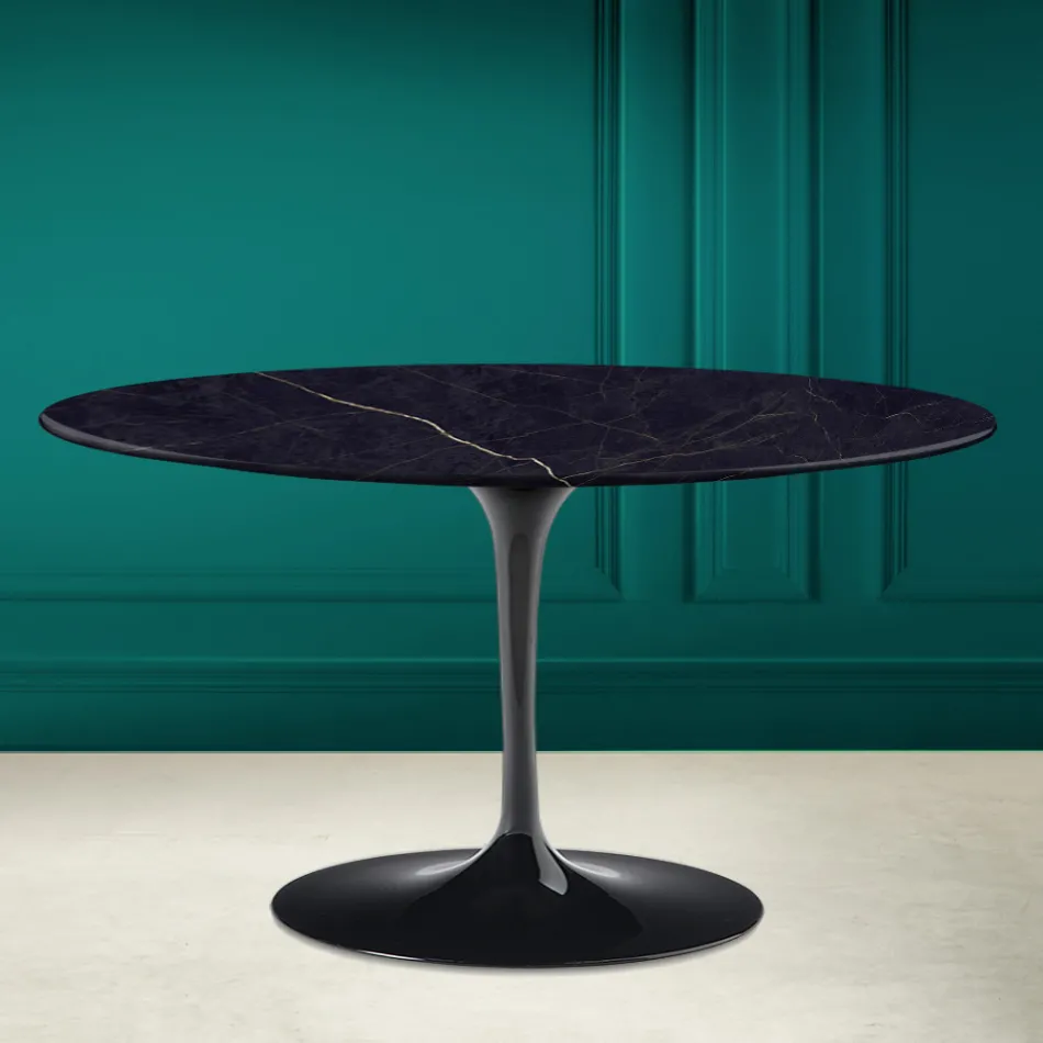 Mesa de centro ovalada Tulip Saarinen H 41 con tapa de cerámica Noir Laurent viadurini