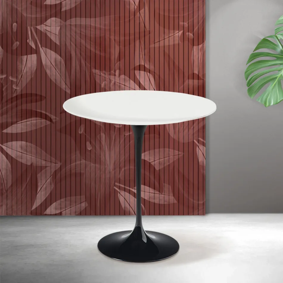 Mesa de centro Tulipán de Saarinen, 52 cm de altura, en cerámica Florim blanca mate - Escarlata viadurini