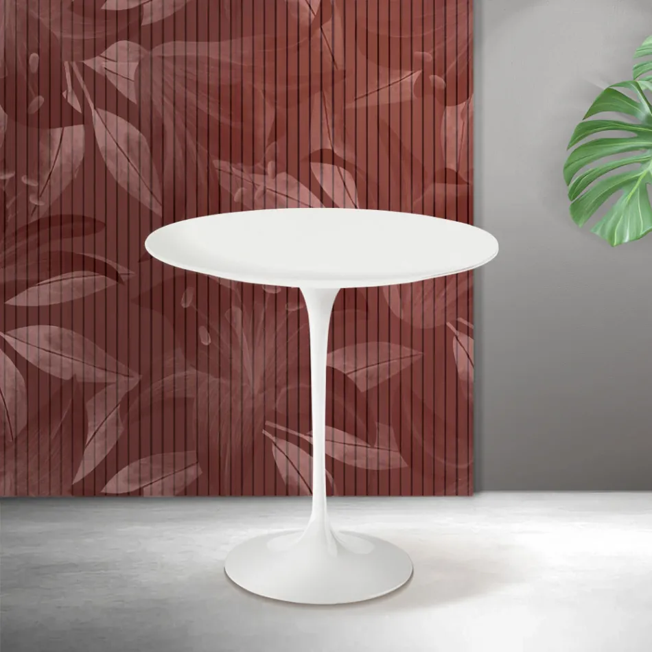 Mesa de centro Tulipán de Saarinen, 52 cm de altura, en cerámica Florim blanca mate - Escarlata viadurini
