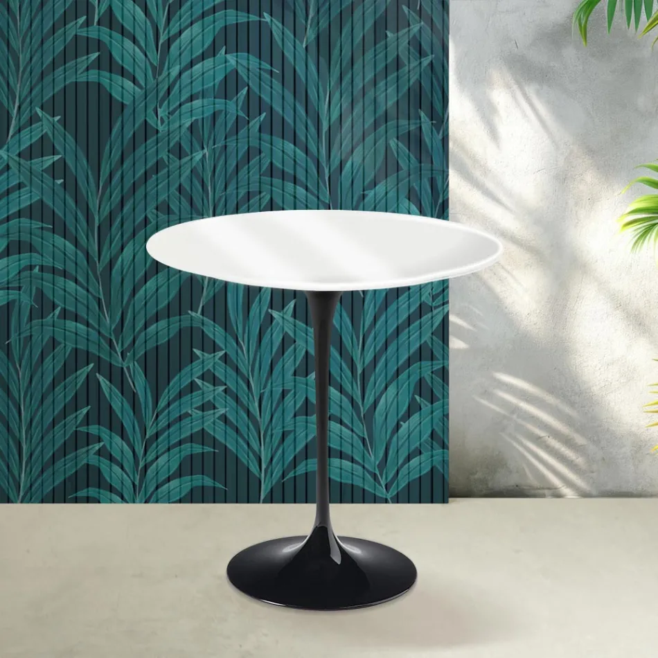 Mesa de centro Tulipán de Saarinen, 52 cm de altura, en cerámica Florim blanca brillante - Escarlata viadurini
