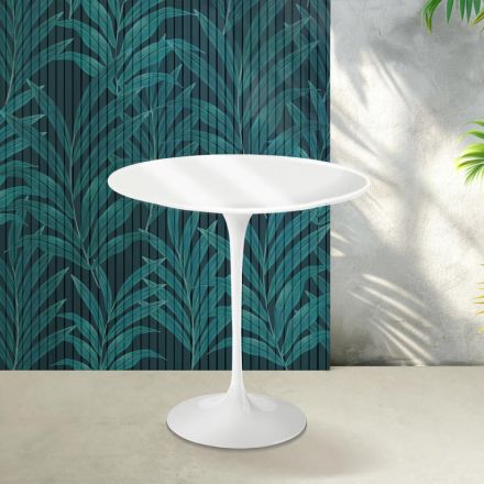 Mesa de centro Tulipán de Saarinen, 52 cm de altura, en cerámica Florim blanca brillante - Escarlata viadurini