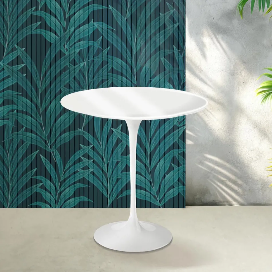 Mesa de centro Tulipán de Saarinen, 52 cm de altura, en cerámica Florim blanca brillante - Escarlata viadurini