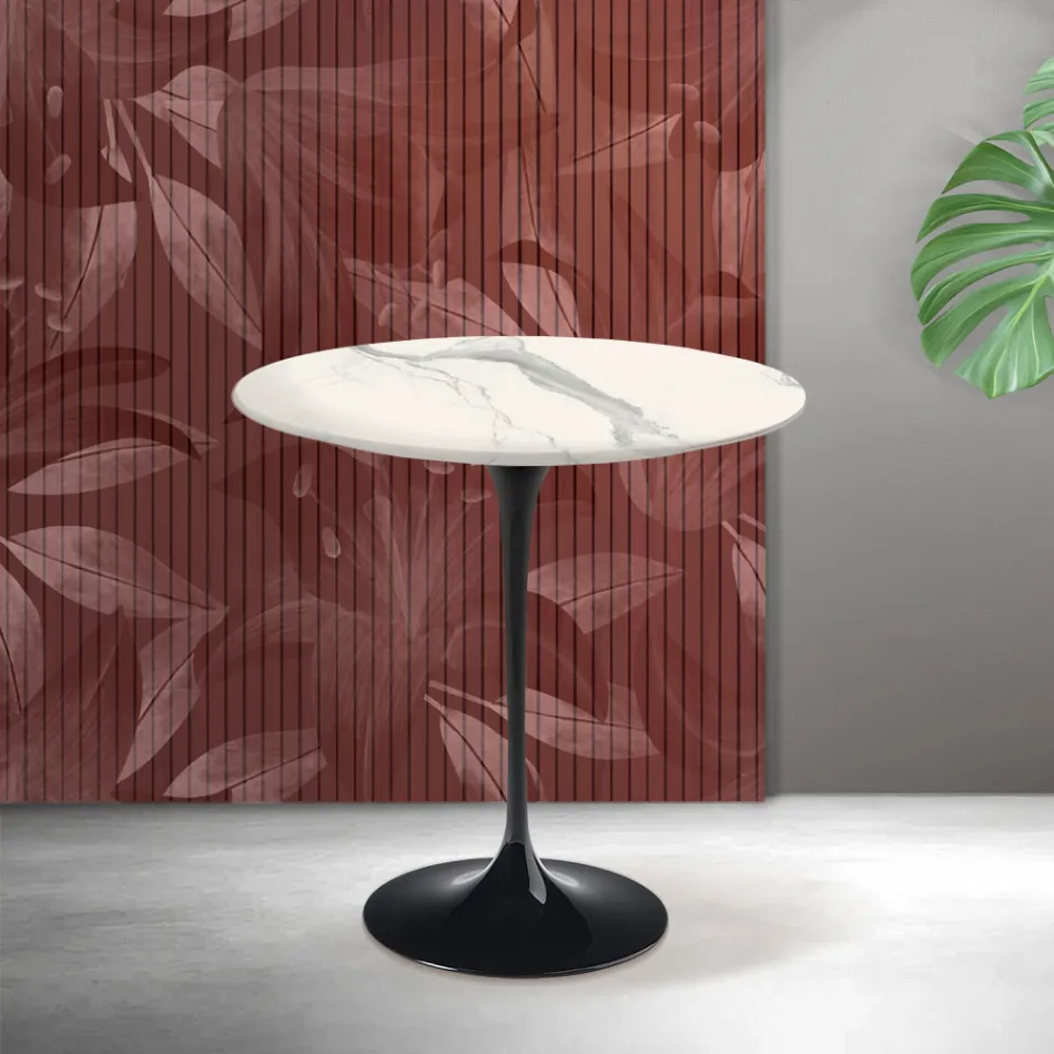 Mesa de centro Tulip de Saarinen, 52 cm de altura, en cerámica mate Florim Statuario - Escarlata viadurini