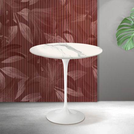 Mesa de centro Tulip de Saarinen, 52 cm de altura, en cerámica mate Florim Statuario - Escarlata viadurini