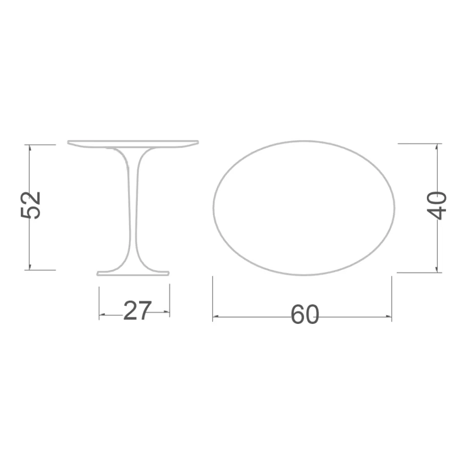 Mesita Tulip Saarinen Alt. 52 con tapa ovalada de laminado líquido blanco Made in Italy - Escarlata viadurini