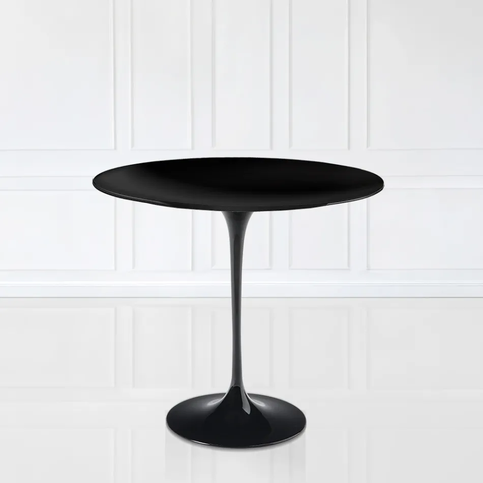 Mesita Tulip Saarinen Alt. 52 con tapa ovalada de laminado líquido negro Made in Italy - Escarlata viadurini