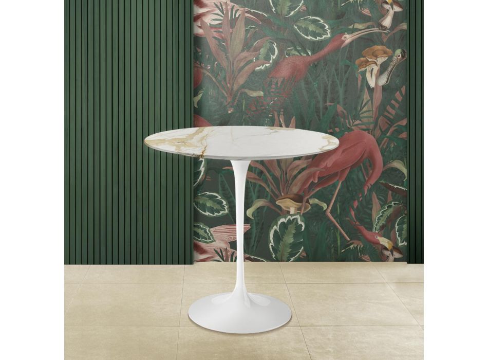Mesa de centro Tulip Saarinen Alt. 52 con tablero ovalado de mármol dorado Caracatta Made in Italy - Escarlata viadurini