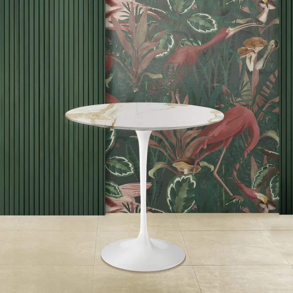 Mesa de centro Tulip Saarinen Alt. 52 con tablero ovalado de mármol dorado Caracatta Made in Italy - Escarlata viadurini