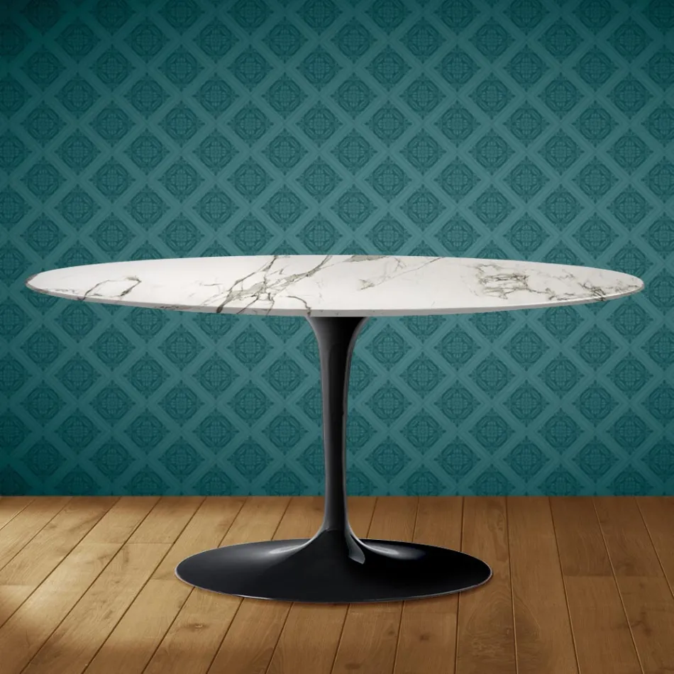 Mesa de centro Tulip de Saarinen, ovalada, 41 cm de alto, cerámica Aura 22, fabricada en Italia - Scarlet viadurini