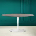 Mesita ovalada Tulip Saarinen Alt. 41 de cerámica piedra gris Made in Italy - Escarlata viadurini