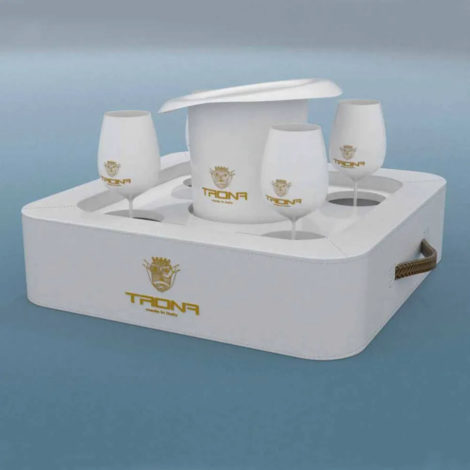 Mesa de centro - Bandeja de diseño flotante en piel ecológica náutica Trona viadurini