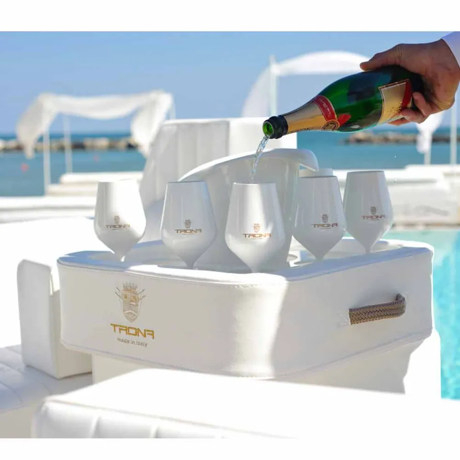 Mesa de centro - Bandeja flotante en ecopiel náutica y plexiglás Trona viadurini