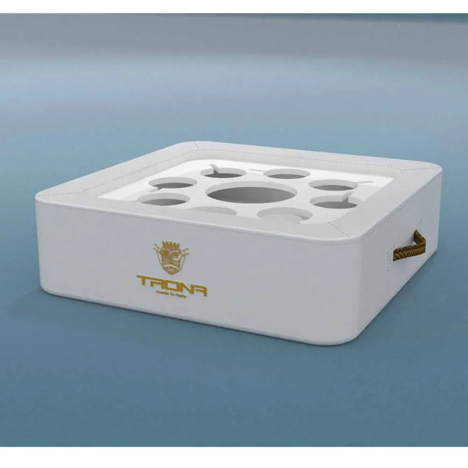 Mesa de centro - Bandeja flotante en ecopiel náutica y plexiglás Trona viadurini